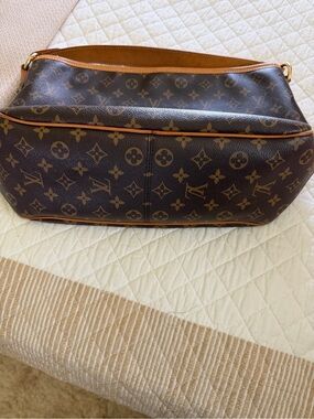 Louis Vuitton Brown Monogram Shoulder Hobo with Tan Trim